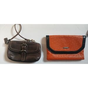 Coach Brown and Orange Clutch and Wristlet Set